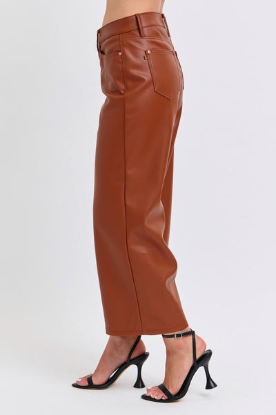 Camel Faux Leather Wide Leg tummy control by JB