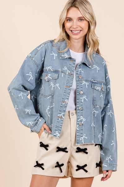 Bow Print Jean Jacket