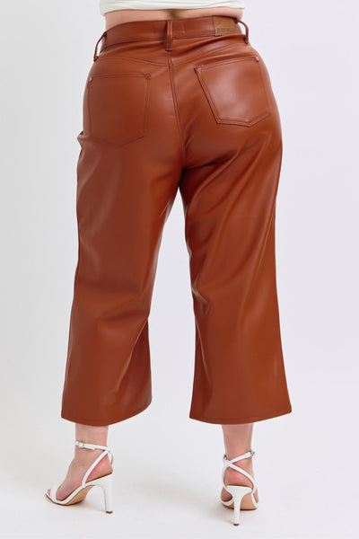 Camel Faux Leather Wide Leg tummy control by JB