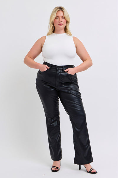 Black Faux Leather pant tummy control by JB