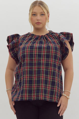 Festive Plaid Bow Blouse - Curve Only