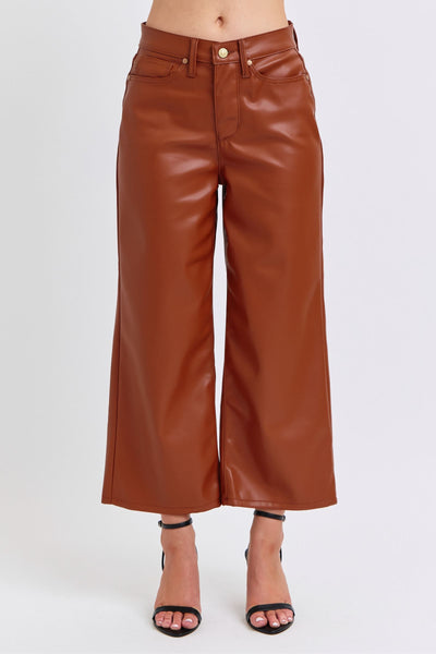 Camel Faux Leather Wide Leg tummy control by JB