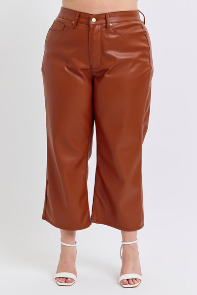 Camel Faux Leather Wide Leg tummy control by JB