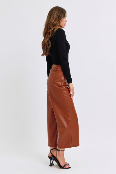 Camel Faux Leather Wide Leg tummy control by JB