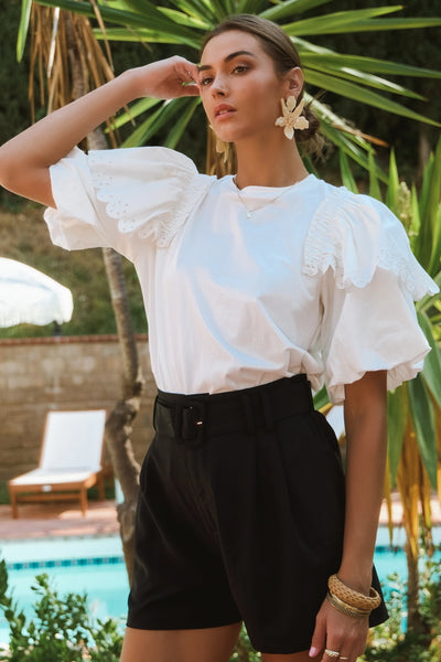 Sophia Eyelet sleeve tee