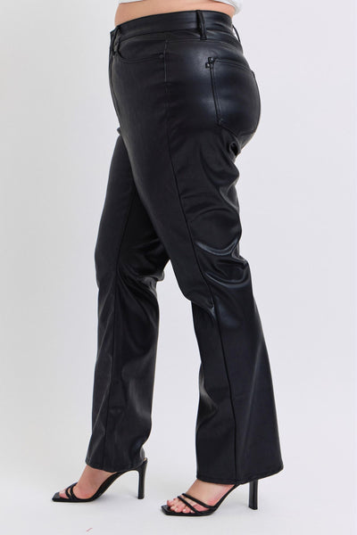 Black Faux Leather pant tummy control by JB