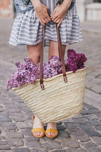 The large Classic Straw leather handle French basket