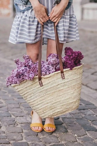 The large Classic Straw leather handle French basket