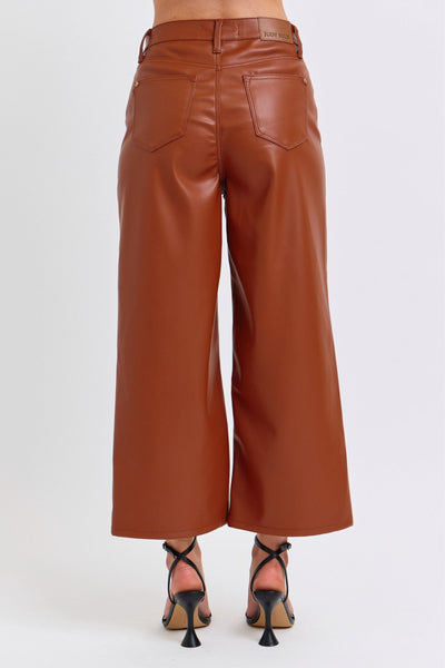 Camel Faux Leather Wide Leg tummy control by JB