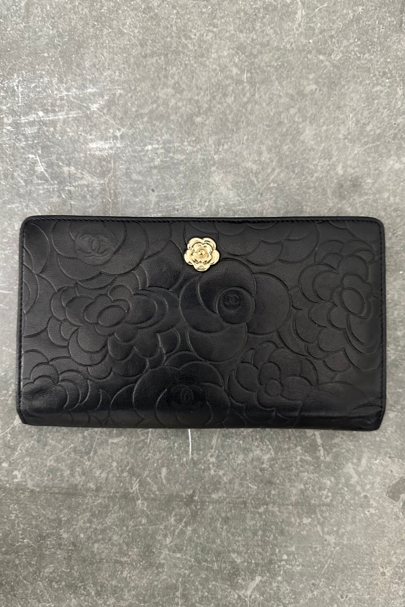 CHANEL Camellia CC Leather Long Wallet