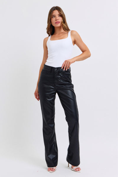 Black Faux Leather pant tummy control by JB