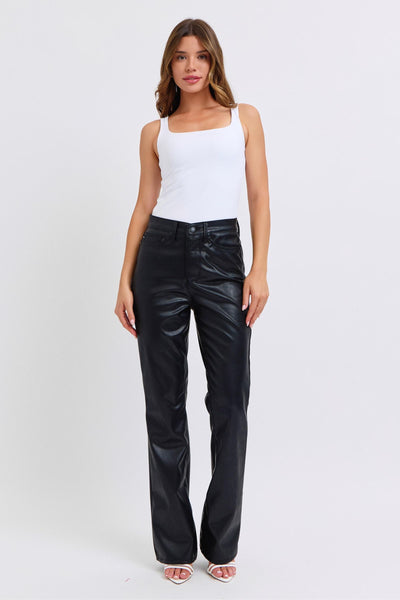 Black Faux Leather pant tummy control by JB