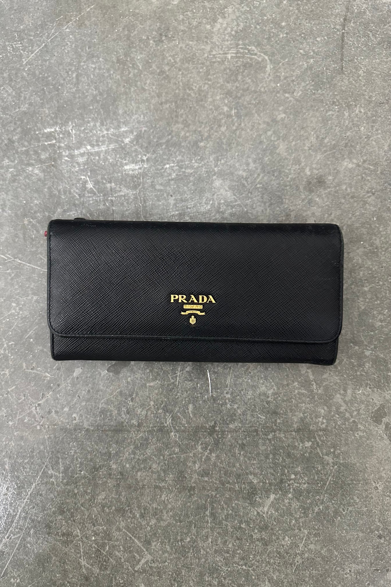 PRADA Logo Saffiano Leather Long Wallet