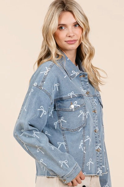 Bow Print Jean Jacket