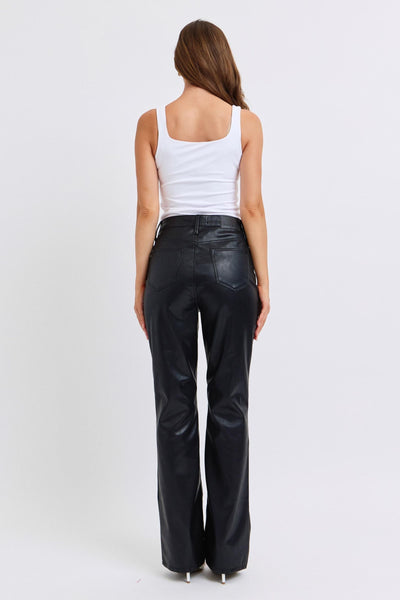 Black Faux Leather pant tummy control by JB