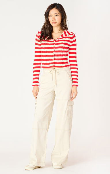 Red Striped Gold Button Cardigan