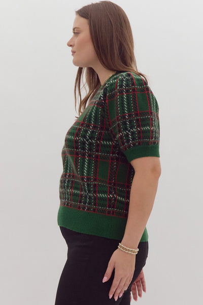 Vintage Plaid Puff Sleeve sweater - CURVE ONLY