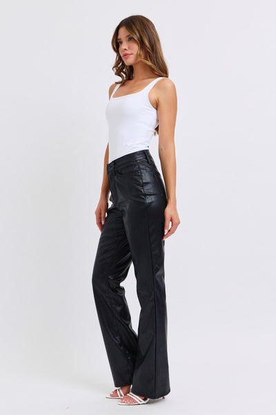 Black Faux Leather pant tummy control by JB