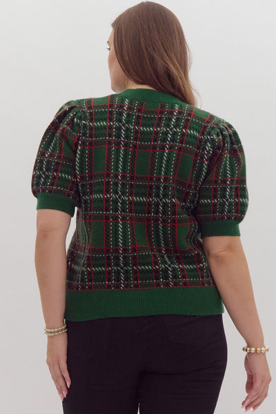 Vintage Plaid Puff Sleeve sweater - CURVE ONLY