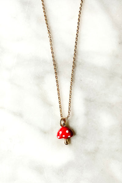 3D Toadstool Necklace - gold dipped