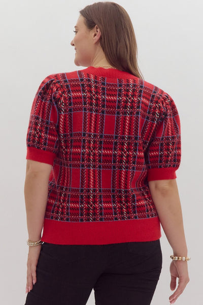 Vintage Plaid Puff Sleeve sweater - CURVE ONLY