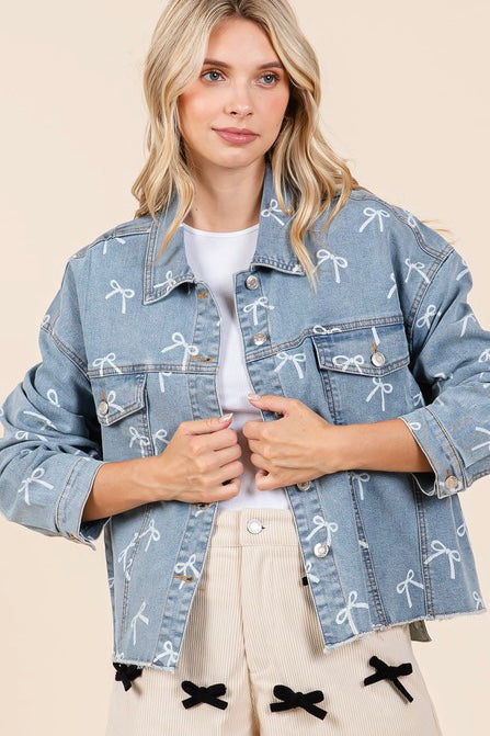 Bow Print Jean Jacket