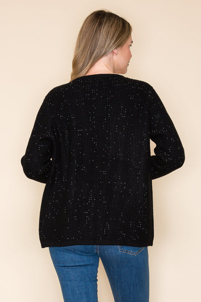 Black Sequin Knit Cardigan