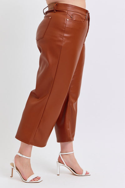 Camel Faux Leather Wide Leg tummy control by JB