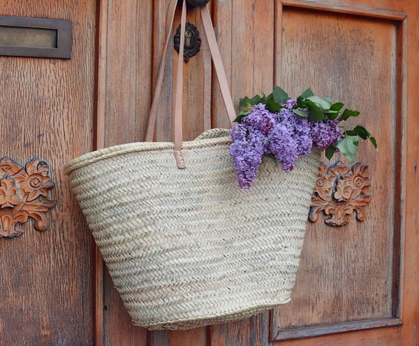 The large Classic Straw leather handle French basket