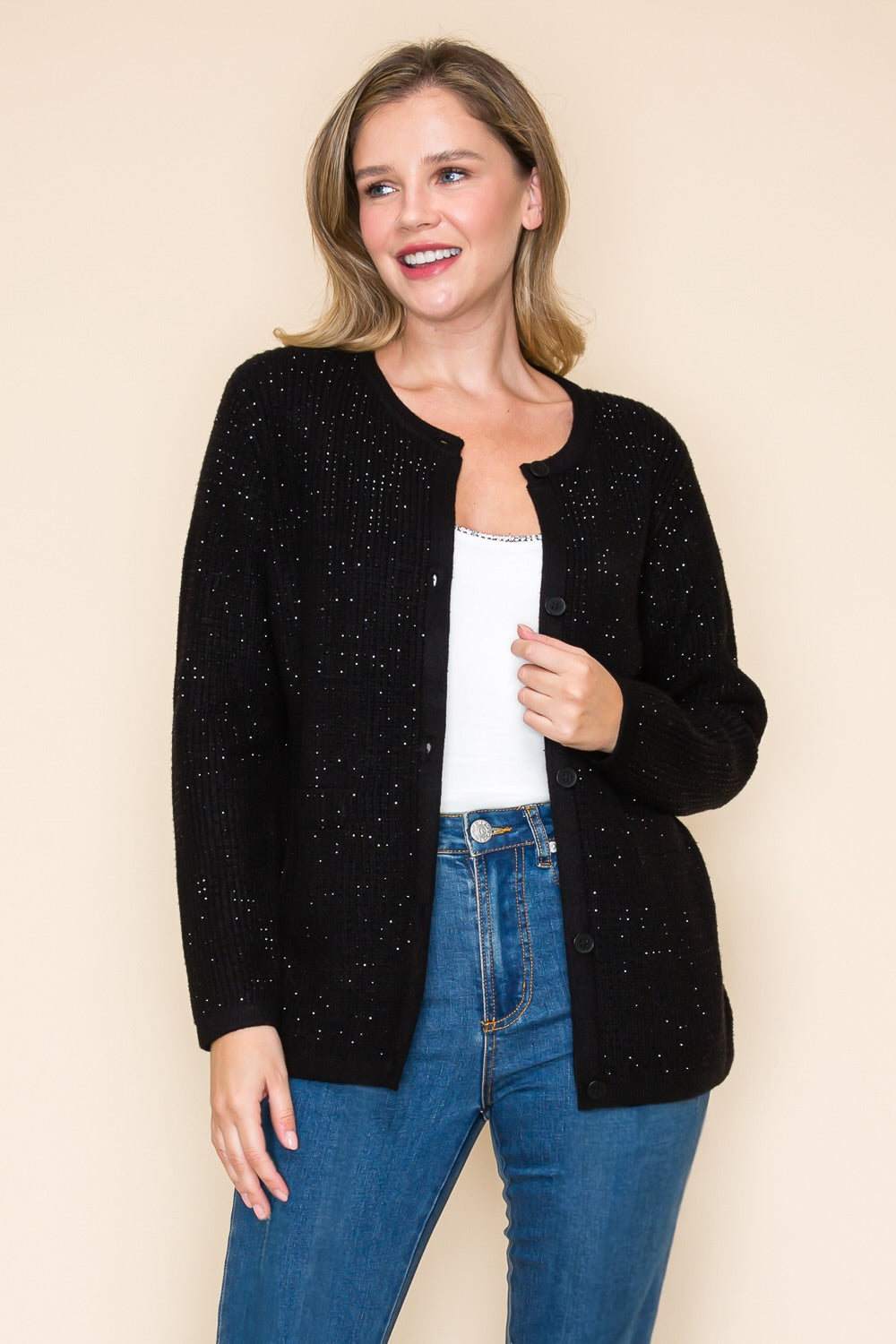 Black Sequin Knit Cardigan