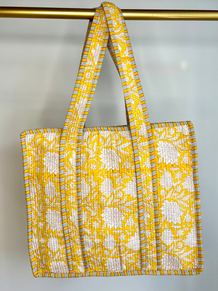 Cotton block print tote bag