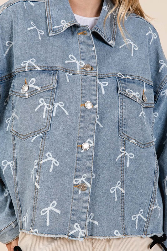 Bow Print Jean Jacket