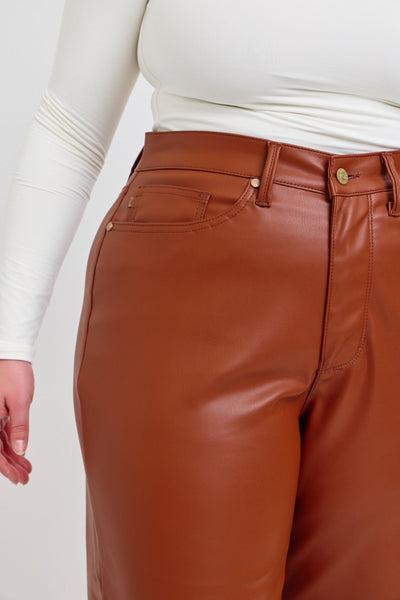 Camel Faux Leather Wide Leg tummy control by JB