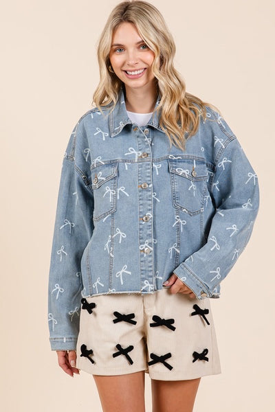 Bow Print Jean Jacket