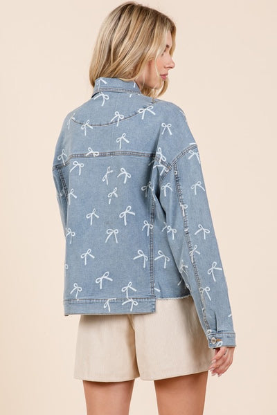 Bow Print Jean Jacket