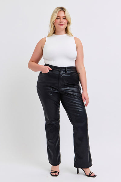 Black Faux Leather pant tummy control by JB