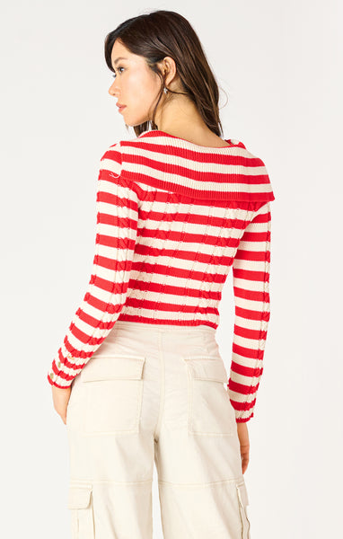 Red Striped Gold Button Cardigan