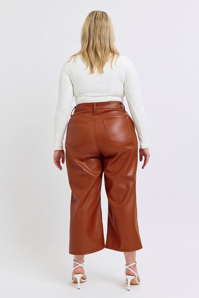 Camel Faux Leather Wide Leg tummy control by JB