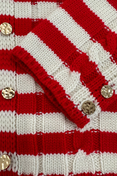 Red Striped Gold Button Cardigan