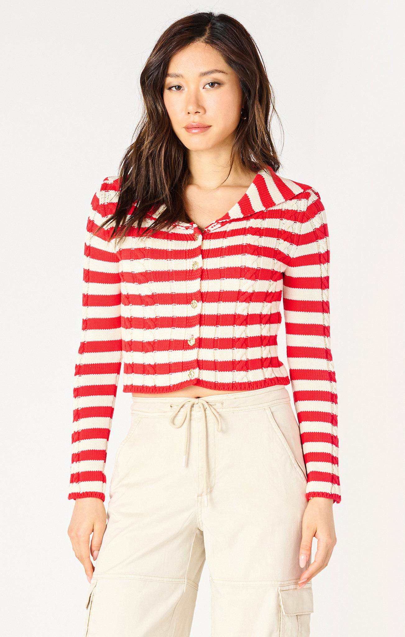 Red Striped Gold Button Cardigan