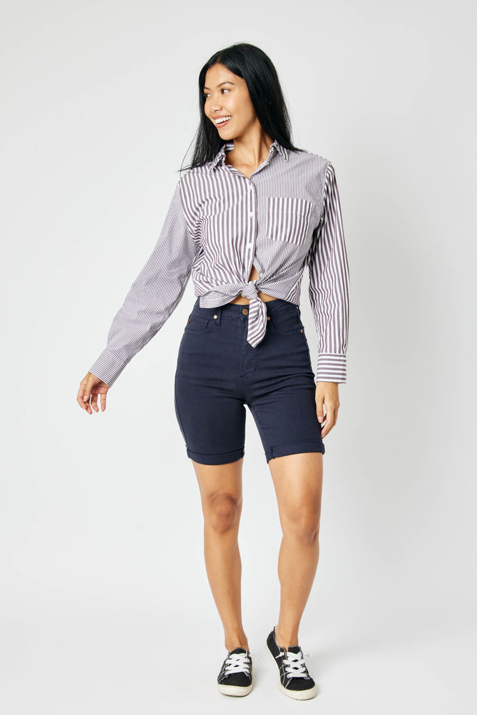 Judy Blue Full Size Tummy Control Double Button Bermuda Denim Shorts, Much  Ado Boutique