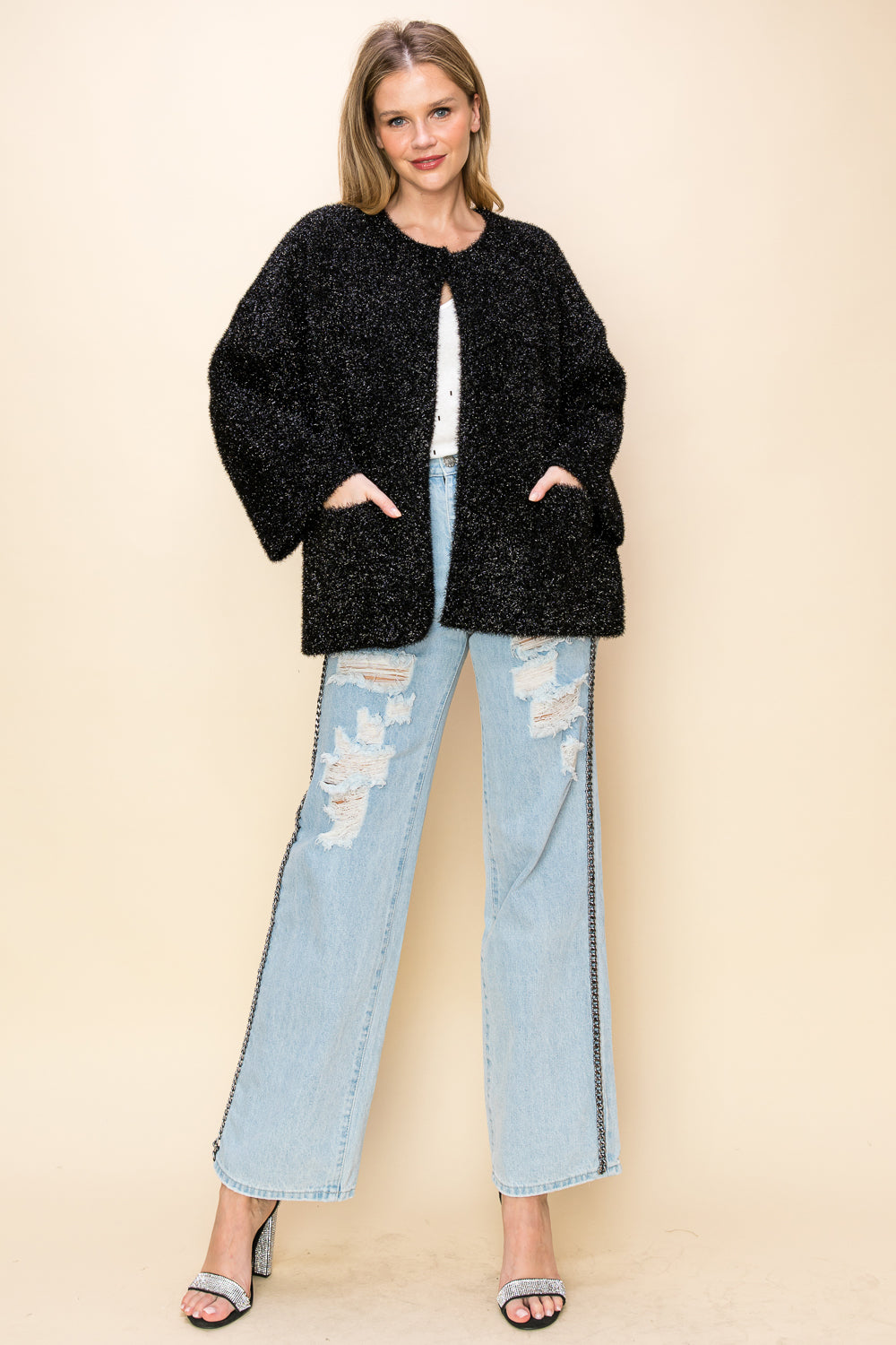 Black Tinsel Coatigan