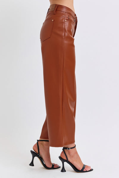 Camel Faux Leather Wide Leg tummy control by JB