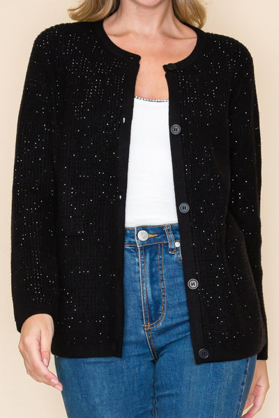 Black Sequin Knit Cardigan