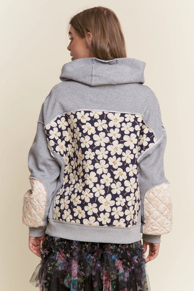 Floral Grey Quilted Hoody