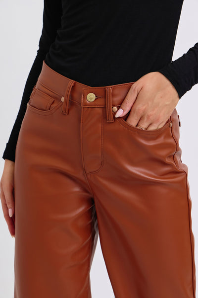 Camel Faux Leather Wide Leg tummy control by JB